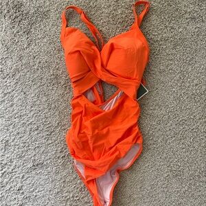 Vibrant Orange Cutout Swimsuit brand new